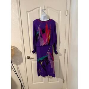 Vintage Anne Crimmins Set Silk 80s Art to Wear Abstract Print Blouse & Skirt